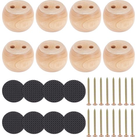 8 Jeu de Pieds de Canapé en Bois à Petits Pieds Ronds Pieds de Meubles Ronds de 5cm de Haut pour Canapé Bureau Ou Meuble avec Vis et Patins Antidérapants. Tableau Chaise (1/5)