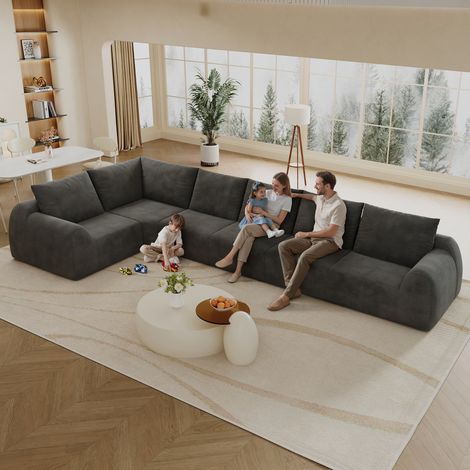Canapé d'angle gris foncé 401 cm en mousse compressée sans structure avec forme en L et installation sans montage pour salon et (1/5)