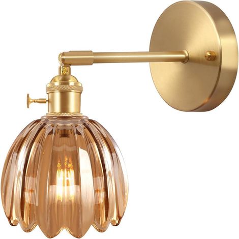 Applique Murale Intérieure avec Interrupteur Abat-jour en Verre Lampe Murale Fleur Luminaire Lampe Applique pour Salle de Bain Salon Chambre, Ambre (1/5)
