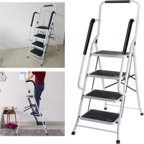 Échelle pliante à quatre étages avec mains courantes et tapis antidérapants, facile à ranger, adaptée à la maison, à la cuisine, au bureau, au bricolage et à d'autres occasions, avec une capacité de c (1/5)