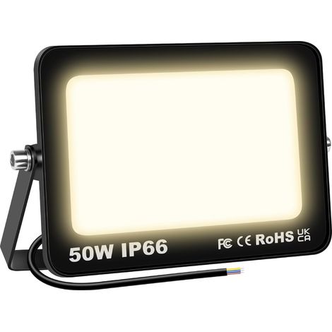 Projecteur LED Exterieur 50W, 5000LM Spot LED Extérieur Blanc Chaud 3000K, IP66 Etanche Eclairage Exterieur Lumière de Sécurité pour Patio, Jardin, Garage, Terrasse, Usine, Entrée