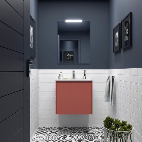 Badezimmermöbel NOJA 600 2 Türen RED SATIN + Waschtisch + Spiegel
