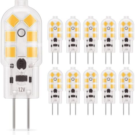 Lampadina LED G4, confezione da 10, 2W, AC/DC 12V, bianco caldo, 3000K, 120lm, 12,1 x 36,4mm, non dimmerabile, senza sfarfallio, per camera da letto, soggiorno, cucina, giardino (bianco caldo) (1/4)