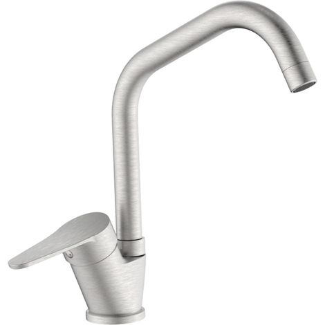 Mitigeur de cuisine en laiton avec finition acier brossé, bec en forme de pont (1/3)