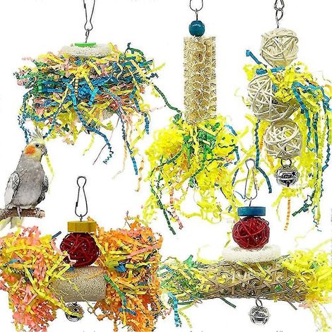 Jouets à mâcher pour oiseaux, jouet de déchiquetage pour la recherche de nourriture, jouet de déchiquetage pour cage, jouets en luffa pour oiseaux (1/5)