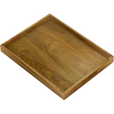 1 Plateau De Bois D'acacia, 43x33cm, Avec Poignées, Pour Cuisine, Salon, Petit Déjeuner (1/5)