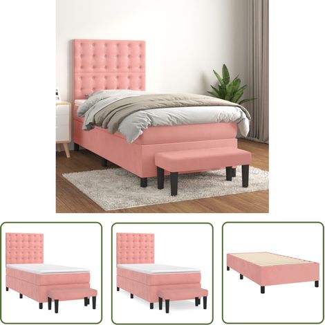 The Living Store Sommier à lattes de lit avec matelas Rose 90x200 cm Velours - Lit Double - Lit Velours - Lit Design - Lit Moderne - Tête De Lit Ajustable (1/5)