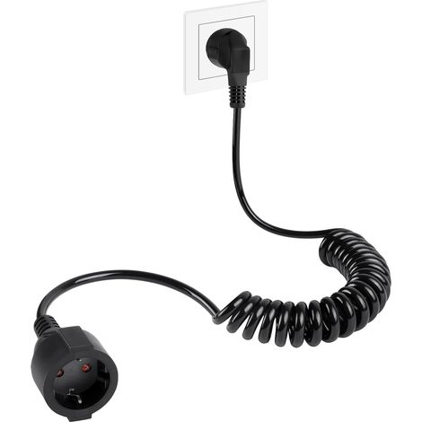 Rallonges d'alimentation, câble spiralé, Câble Spiralé à Contact de Protection Extensible de 0,6m à 2 m Max, 16A/250V Câble de Rallonge Schuko Extensible pour Ordinateur, TV, PC,Moniteurs(Nior) (1/5)