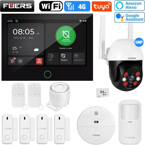 (Pack 15) Système d'alarme de sécurité pour maison connectée avec écran TFT 7 pouces, Wi-Fi 4G LTE et protection antivol. (1/5)