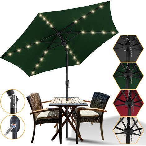 Parasol Inclinable de hawaïen 2,7M--Protection Solaire UPF 30+ pour Plage de sable/Jardin/Terrasse/Plage, Vert, vec 36 LED Solaire (1/5)