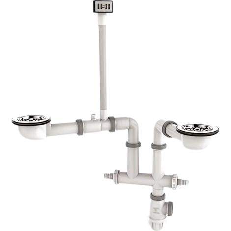 Desagüe para fregadero de doble cubeta VALENTIN de 90 mm con rebosadero
