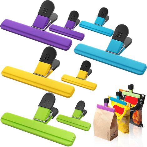 Shine Home Pince Sachet Alimentaire,8 Pièces Plastique Pince Sachet Cuisine Réutilisable Clips de Fermeture Pinces pour Sachets Clips de Sac à Copeaux per Cuisine,Snack Collations,Chips Pain 4 Couleur