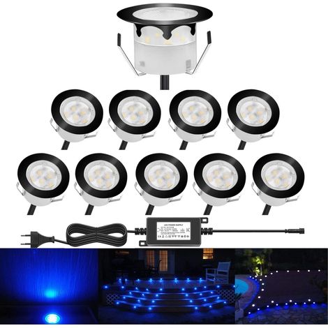 10 Spot LED Eclairage Extérieur Encastrable Sol Terrasse Bois,45mm Spots Encastré Extérieur Fait en IP67 DC12V 1W Avec Alimentation EU Pour Jardin Escalier Patio RGB (1/5)