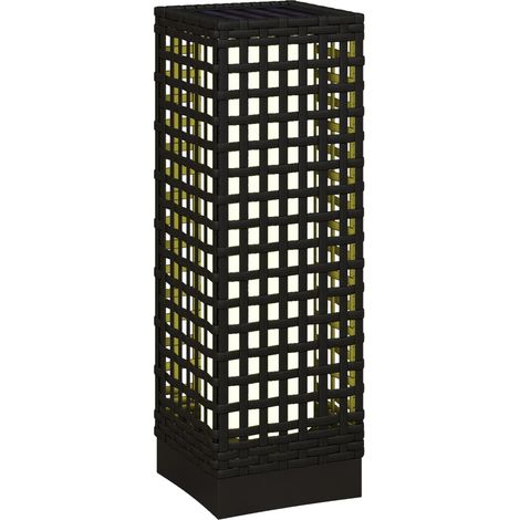 Lampe solaire extérieure design rotin 15,5x15,5x46 cm avec capteur lumineux LED pour terrasse et jardin noire (1/5)