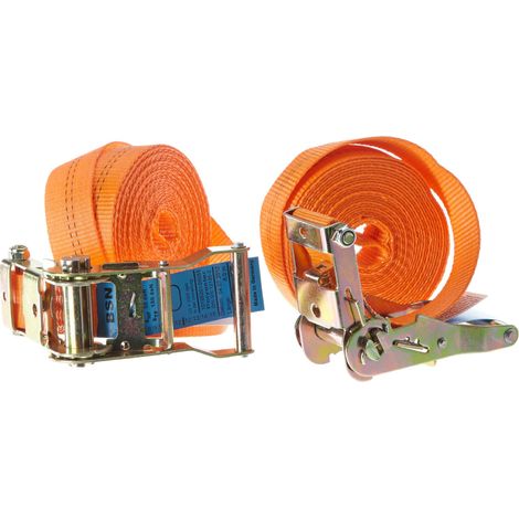 Braun Cinghia di serraggio 2000 daN, monopezzo, per professionisti e trasporti privati, in due pezzi, secondo DIN EN 12195-2, colore arancione, lunghezza 6 m, larghezza di banda 35 mm, con cricchetto, (1/5)