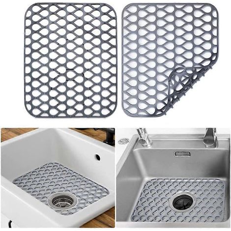 Lot de 2 tapis d'évier, tapis en silicone antidérapant avec égouttoir, tapis d'évier pliables et résistants-AquaForge (1/5)