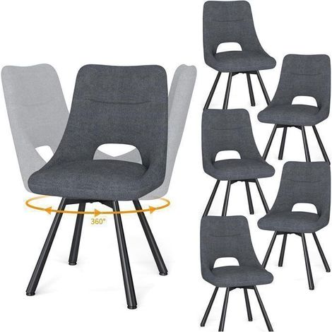 WAFTING Chaise Pivotante à 360°, Lot de 6 Chaises de Salle à Manger Scandinave, Chaises de Cuisine avec Pieds en Métal, Gris Foncé (1/5)