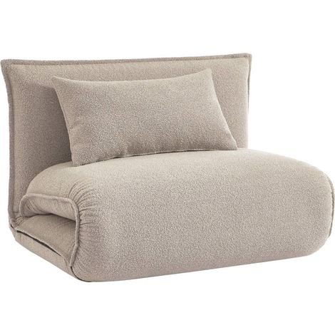 sweeek - 1-Sitzer Schlafsessel mit Bezug aus strukturiertem Bouclé, Strukturiertes  Bouclé, Beige