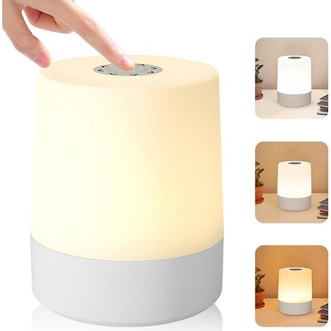 Lampe de Chevet Tactile, Chaude Veilleuse Adulte Sans Fil avec 3 Modes, Variation d'intensité en Continu, 1200mAh Veilleuse LED Lampe Lumière avec Fonction Mémoire pour Chambre, Salon (1/5)