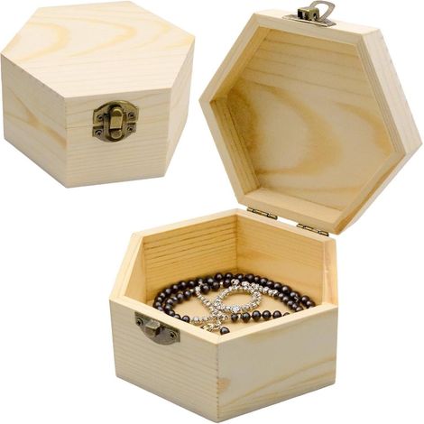 Holzbox Sechseck Schmuckbox Deckel Hochzeit 13x13x7cm 2er Braun (1/5)