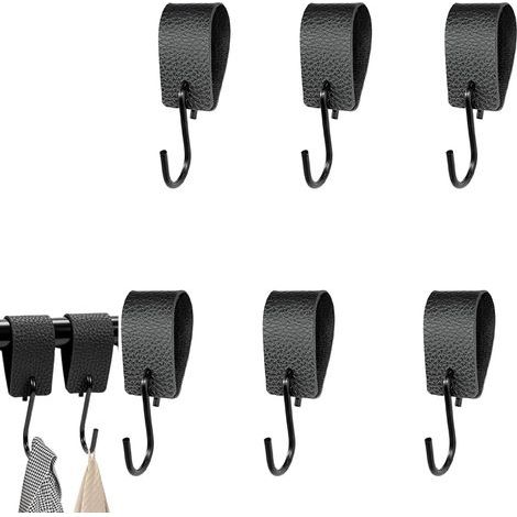 S-Haken, 6 Stück Hängehaken mit S-förmiger Lederschlaufe, Metallhaken für Küche, Bad, Schlafzimmer, Mini-S-Haken (Schwarz) (1/5)
