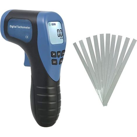 Tragbarer digitaler Laser-Tachometer, berührungsloser Drehzahlmesser, Motordrehzahlmesser, Pistole, Messbereich: 2,5–99999 U/min, mit 10 reflektierenden Streifen (1/5)