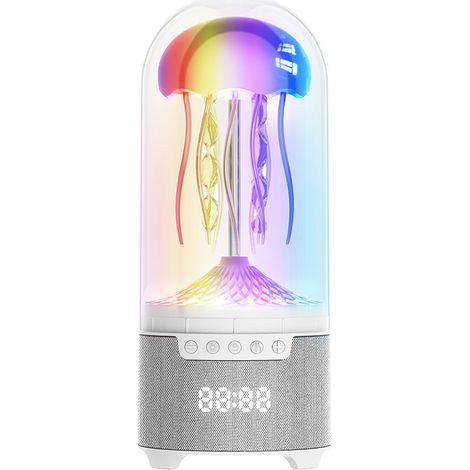 Lampe méduse, lampe méduse 5 en 1 avec haut-parleur Bluetooth, radio FM, réveil, bruit blanc, lampe d'ambiance à 7 modes de couleur changeants, veilleuse méduse sensorielle rechargeable par USB [Class (1/4)