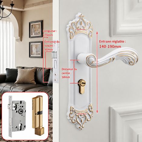 Serrure mécanique silencieuse blanche avec corps de serrure 170/90 et entraxe réglable de 58 58 blanc 170 90 2 kg – Livraison gratuite