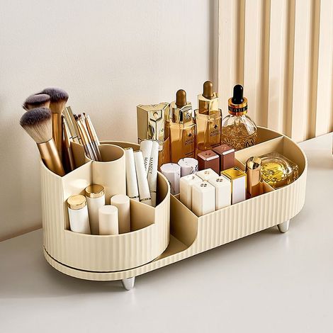 - Rangement Maquillage Rotatif et Compartiments 2 en 1, Pot a Pinceaux Maquillage, 360 Degrés Organisateur Maquillage pour Chambre, Salle de Bain, Rangement Coiffeuse, Rangement Parfum (1/5)