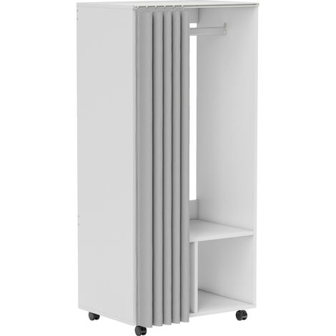 Armoire penderie et meuble de rangement mobile - 60 x 40 x 128 cm, blanc - Avec rideau et tringle de suspension - Pour chambre - Design pratique (1/5)