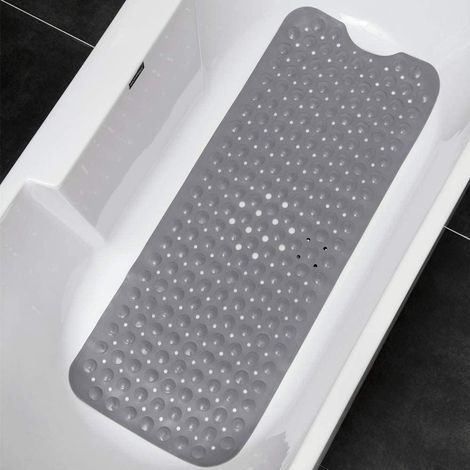Tapis de Baignoire Antidérapant, 100 x 40 cm Tapis de Douche,Extra Long Tapis de Bain Lavable en Machine,Tapis de Bain Anti Glisse avec Ventouse Matériel de PVC(Gris) (1/4)