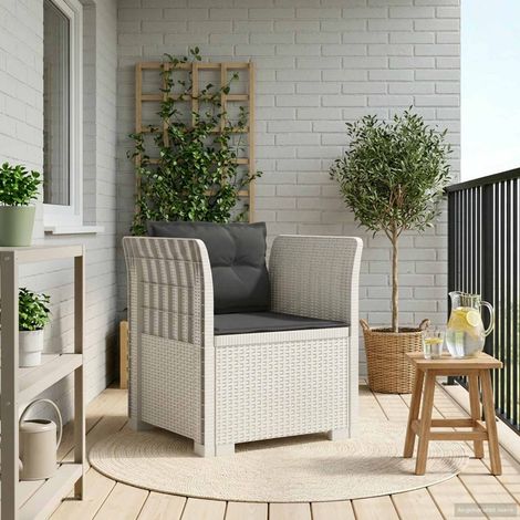Fauteuil de Jardin 1 Place en PP Aspect Rotin Blanc avec Coussins Anthracite - PANGIVO (1/5)