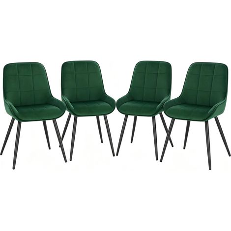 Set de 4 sillas de comedor de terciopelo verde oscuro con estructura metálica (1/5)