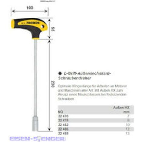 Proxxon - L-Griff-Schraubendreher Außensechskant HX 13 mm