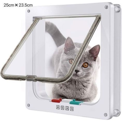 (Weiß) MTEVOTX Katzenklappe – 4-Wege-Verriegelung – Katzentür mit Tunnel – Einfache Installation – Weiß – Kunststoff – Quadratisch