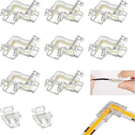10pcs 8mm 2Pin COB LED Connector, 90° Angle L-Shaped LED Connector, Seamless for COB Strip, Reusable Quick Connector for Ribbon, Easy Installation for Corner Furniture Cabinets (1/5)