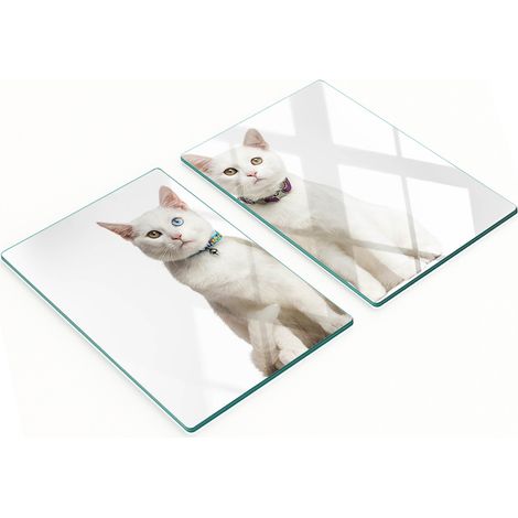 Tablas decorativas de cristal para servir aperitivos con dise帽o de gatos blancos, 2x40x52 cm