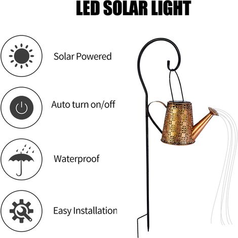 Solar-Kessellaterne für den Außenbereich, LED-Gartenleuchte aus Metall mit Gießkannenfunktion, hohles Design, IP65, 36 warmweiße LEDs, 7-8 Stunden Akkulaufzeit, Eisengehäuse, geeignet für Wege, Rasenf (1/5)