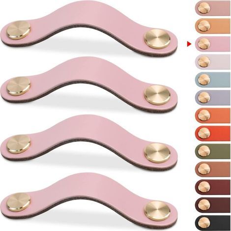 4 tiradores de cuero para muebles, pomos para puertas de armarios, pomos para cajones, tiradores vintage para armarios, cómodas, cocinas y baños (rosa, 96 mm) (1/5)