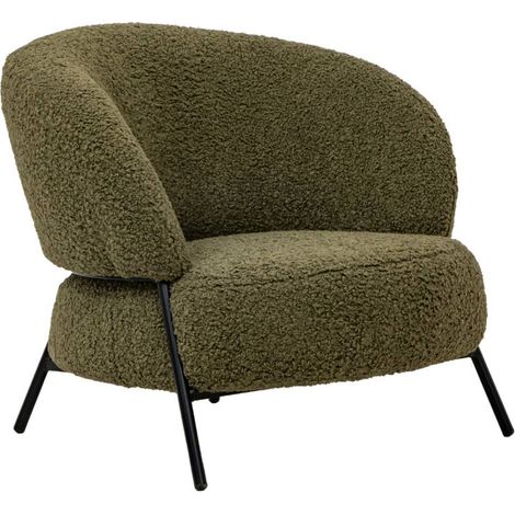 Made In Meubles – Fauteuil en tissu bouclette vert – Design enveloppant – Assise généreuse – Pieds en métal noir – Dimensions 72.5x73.5x66cm (1/5)
