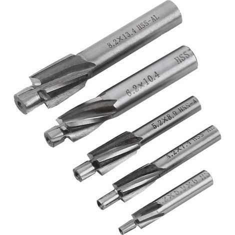 Fraise à lamer, Fraise En Bout, 5pcs Fraises Etagée HSS, Foret a Lamer Metal, M3-M8 Cutter Slot Forets Set, Coupe Foret De Forage à 4 Flûtes Pour Le Cuivre, L'aluminium, L'acier (1/4)