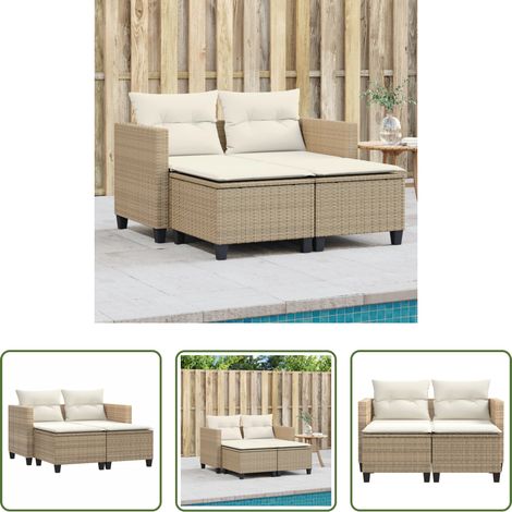 Gartenhocker - Gartensofa 2-Sitzer mit Hockern Beige Poly Rattan (1/5)