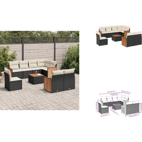 9-tlg. Garten-Sofagarnitur mit Kissen Schwarz Poly Rattan - Gartenmöbel Set - PE-Rattan Möbel - Outdoor Lounge - Esstisch - Sofasatz (1/3)