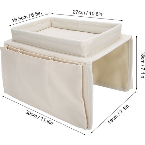 Organisateur de télécommande TV à 4 poches pour accoudoir de canapé, avec porte-gobelet intégré et plateau beige (1/5)