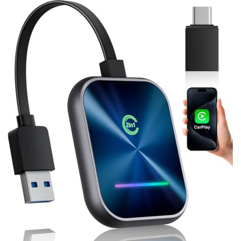 CarPlay Wireless Adapter 2025 – Kabelloses Upgrade für iPhone, wandelt kabelgebundenes CarPlay in kabelloses CarPlay um, USB-A/C Plug & Play, kompatibel mit iOS 10+ und Fahrzeugen mit Apple CarPlay