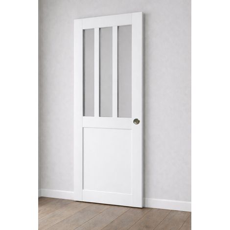Puerta corredera de taller blanca H204 x L93 cm, conchas Gd Menuiseries