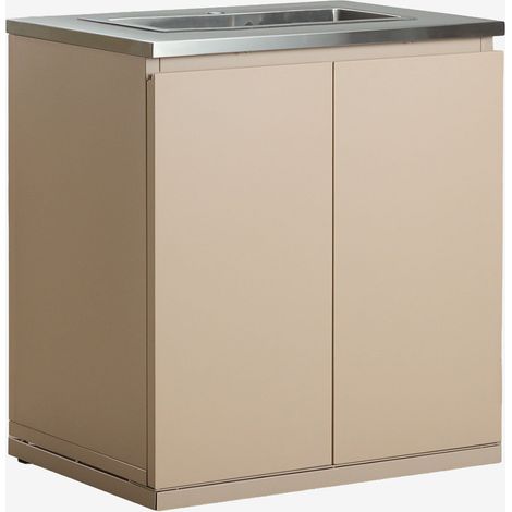 Module de rangement avec évier pour cuisine modulaire d'extérieur en acier Rivana SKLUM Tapioca Beige (1/5)