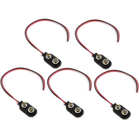 Câble d'alimentation 5pcs, Connecteur Clip pour Batterie 9V, Noir, Femelle à Mâle