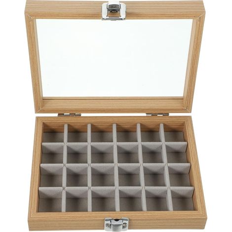 Boîte à Bijoux en Bois avec Couvercle en Verre Transparent, 24 Compartiments Multiples Rangement Facile Affichage Élégant sur Votre Coiffeuse (1/5)