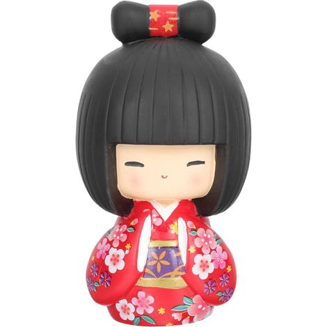 Figuras coleccionables de decoración de muñecas japonesas Kokeshi, adorables adornos artesanales para decoración del hogar (rojo) (1/5)